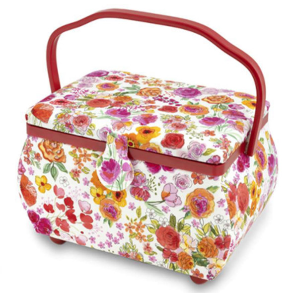 Large Rectangle Sewing Basket White Floral Design 100018C