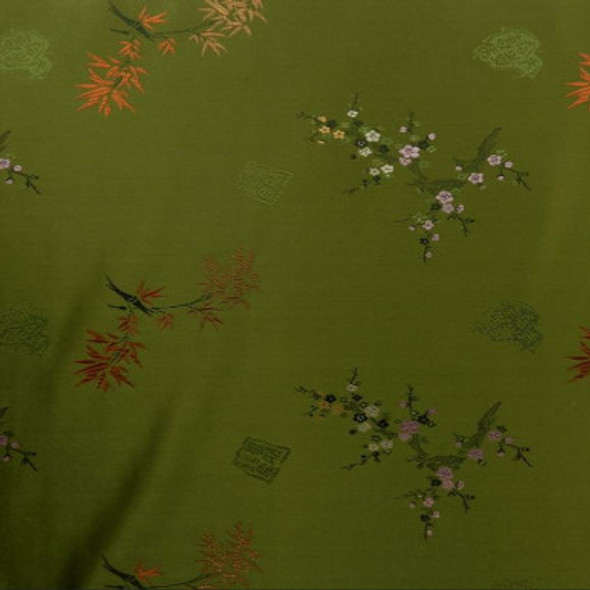 Silk Face Brocade - Bamboo & Pear Blossom Olive 1529-12 243802BE