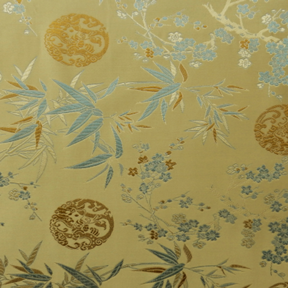 Silk Face Brocade - Large Bamboo and Blossom Gold 1589-4 243802BK