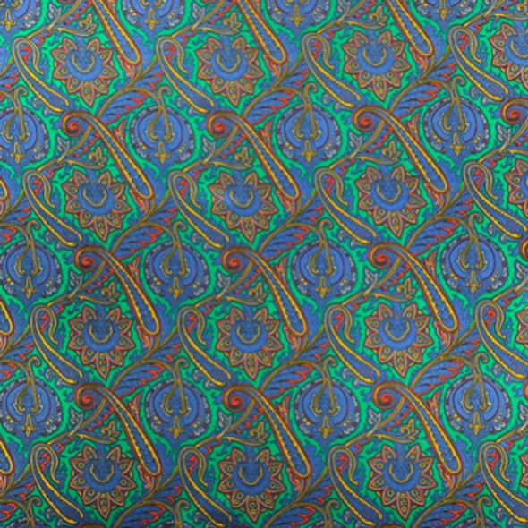 Printed Silk Charmeuse - Round Paisley Royal on Jade 208542BK