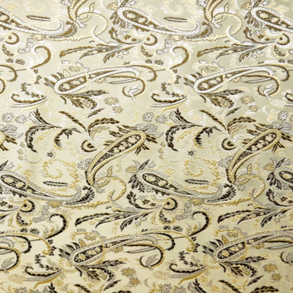 Silk Face Brocade -  Gold Ivory Large Paisley Floral 2015-1