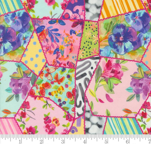 Pure Cotton Print - Flower Patches - Rainbow Multi 218682BE