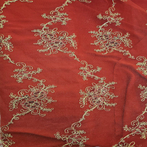 Evening Wear CLEARANCE - Red with Gold Metallic 242203T, Red Background