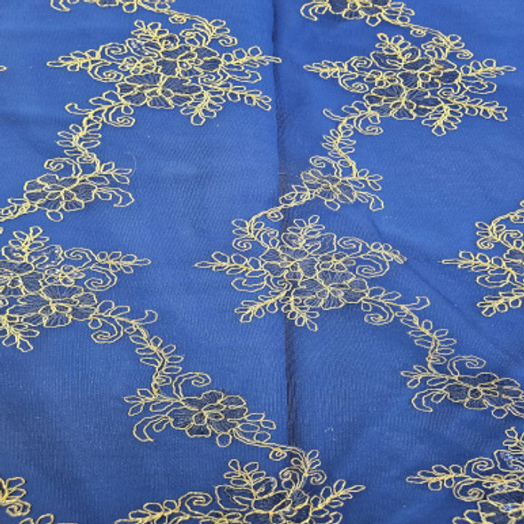 Evening Wear CLEARANCE - Dark Blue with Gold Metallic Mesh 242203Y, Blue Background