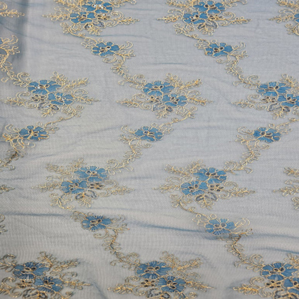 Evening Wear CLEARANCE - Ocean Blue with Gold Metallic Mesh 242203Z, White backround