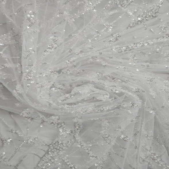 Embroidered and Beaded Tulle White B 203515B