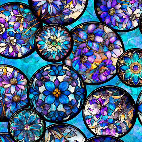 Mosaic Blooms Floral Circle Vignettes - Turquoise 223707HB