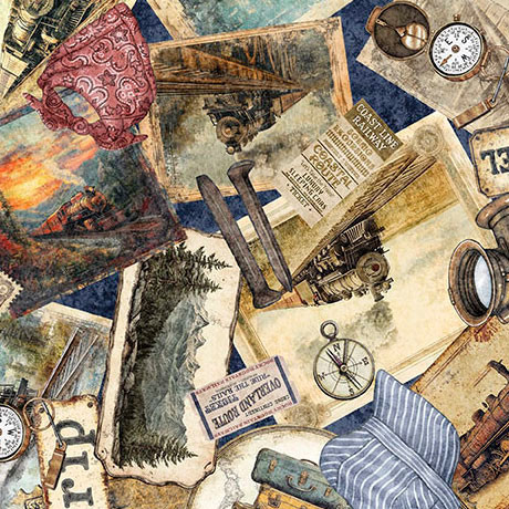 Steam & Steel Train Ephemera Blue 223707HR