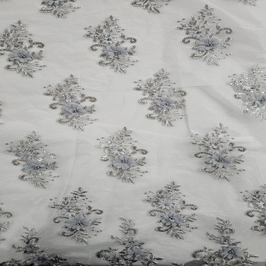 Beaded Embroidered Tulle - Silver 217693C