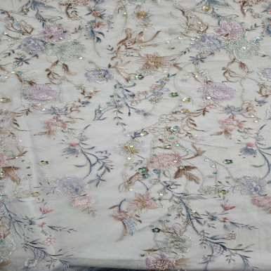 Beaded Embroidered Tulle - Azul Gris 203421B