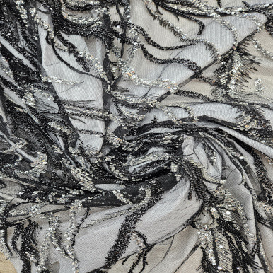 Beaded and Embroidered Lace - Black