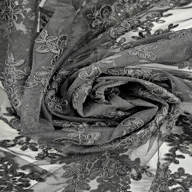 Embroidered Tulle - Black