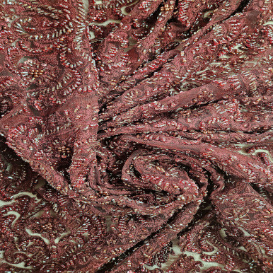 Embroidered Tulle with Beads - Vino