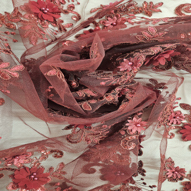 Embroidered Tulle - Wine