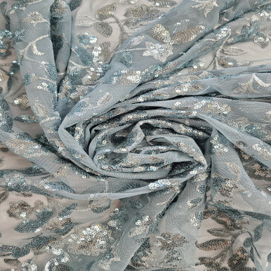 Embroidered Tulle - Plumbago