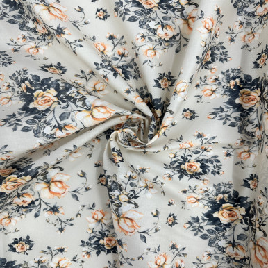 Pure Cotton Lawn Print - White Flower in Orange 192554BC
