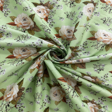 Pure Cotton Lawn Print - White Flower in Green 192554BG