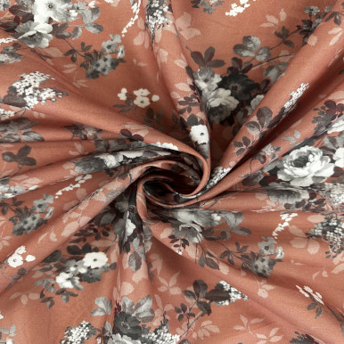 Pure Cotton Lawn Print - White Grey Flower in Orange 192554BT