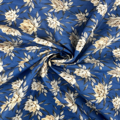 Pure Cotton Lawn Print - Yellow Flower in Blue 192554BW