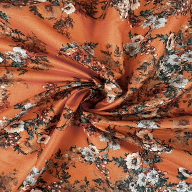 Pure Cotton Lawn Print - White Flower in Orange 192554BY