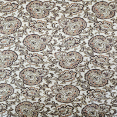 Japanese Designer Cotton Print - White with Taupe 205419B