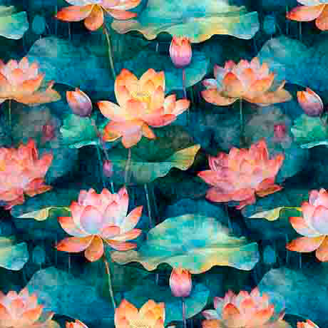SERENITY Lotus Flower Allover Multi Fabric S-1