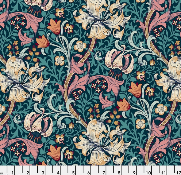 108" Wide Quilt Back - Golden Lily Teal 201151N