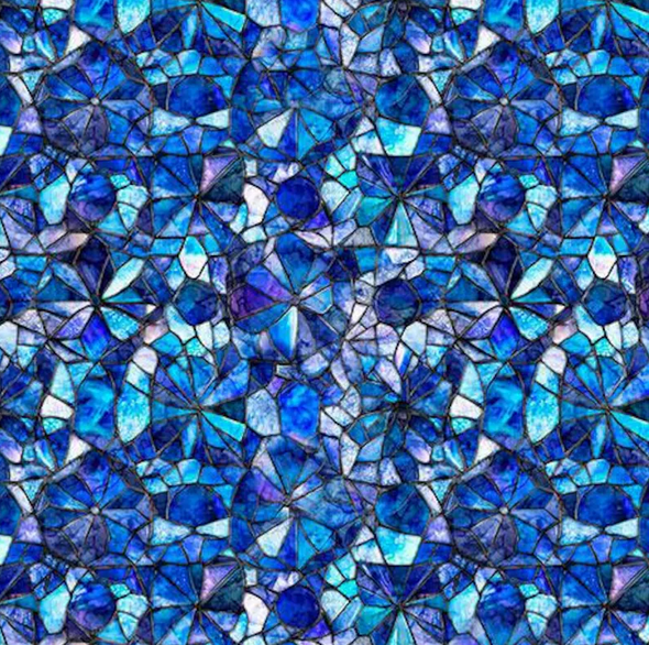 108" Wide Quilt Back - Mosaic Blooms Navy 201151T