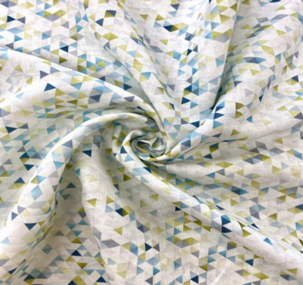 Digital Linen Print - Blue Geometric - Sold in 1/2 yards.