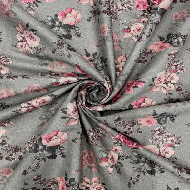 Cotton Lawn Print - Floral Pink in Gray 192554BZ