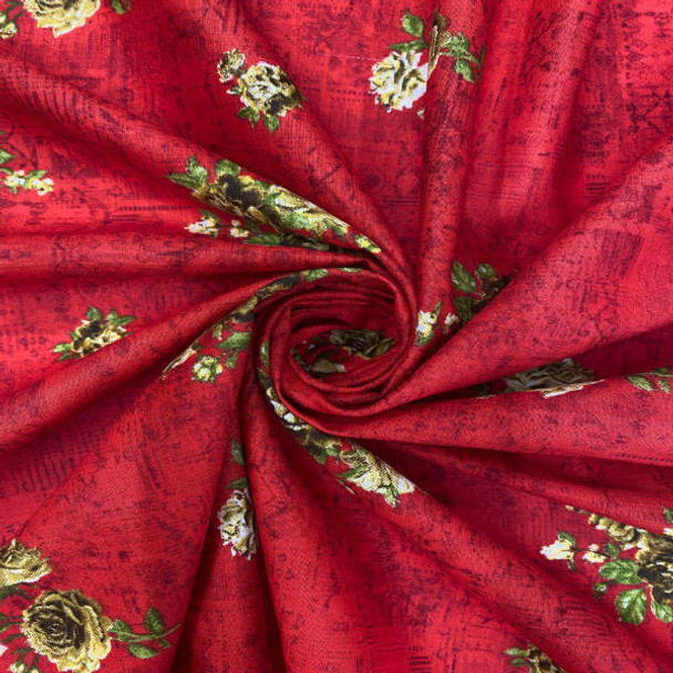 Cotton Lawn Print - Vintage French Floral in Red 192554AG