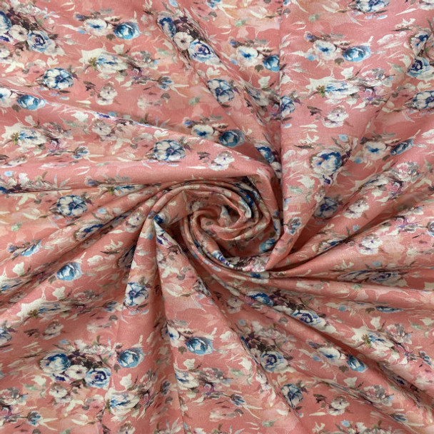 Cotton Lawn Print - Pink & Blue Floral 192554O