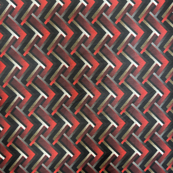 Polyester Print -Red on Black Zig Zag 184310EE