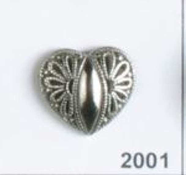 Antique Silver Heart Full Metal Md Button db-2001