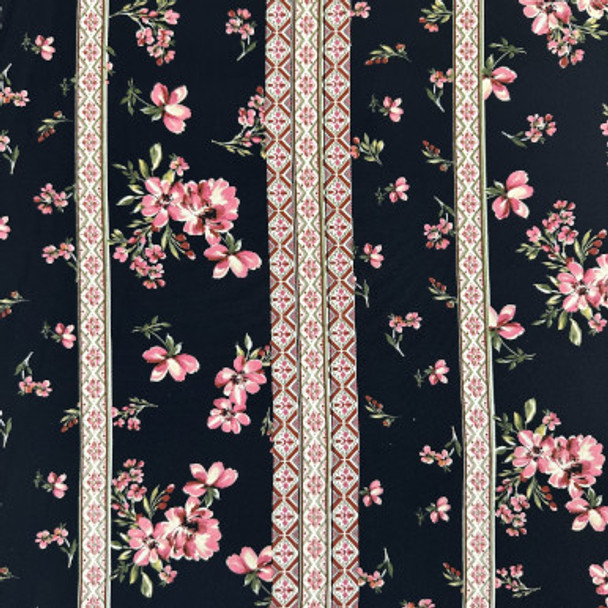 Polyester Print - Vintage Pink Floral Stripe 184310AP