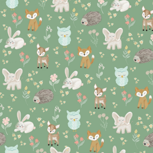 Cotton Flannel Print - It's a Girl Baby Animals Sage 182172D