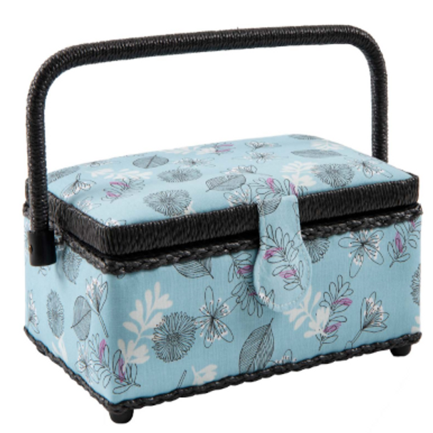 Small Rectangle Sewing Basket Blue Floral Design 100018E