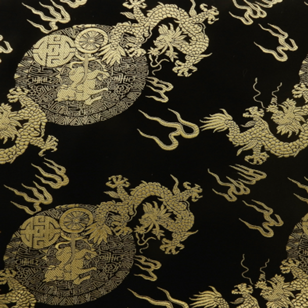 Silk Face Brocade - Black and Gold Gragon Medallion 1539-7 243802BF