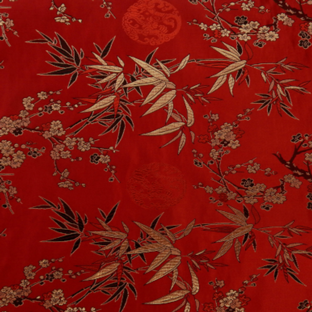 Silk Face Brocade - Large Bamboo and Blossom Red 1589-1 243802BJ