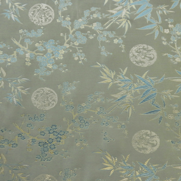 Silk Face Brocade - Large Bamboo and Blossom Silver 1589-4 243802BM