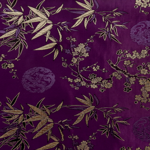 Silk Face Brocade - Large Bamboo and Blossom Purple 1589-11 243802BN