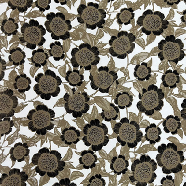 Printed Silk Charmeuse - Pincushion Flower, White and Taupe 208542AM