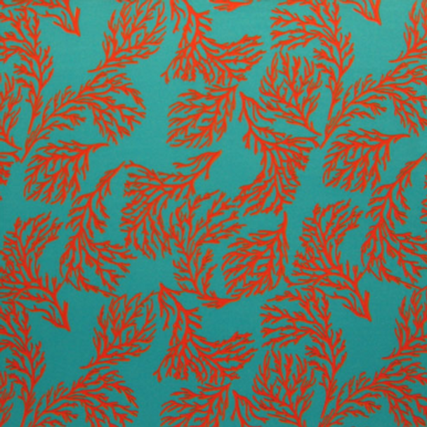 Printed Silk Charmeuse - Coral Turquoise 208542AU