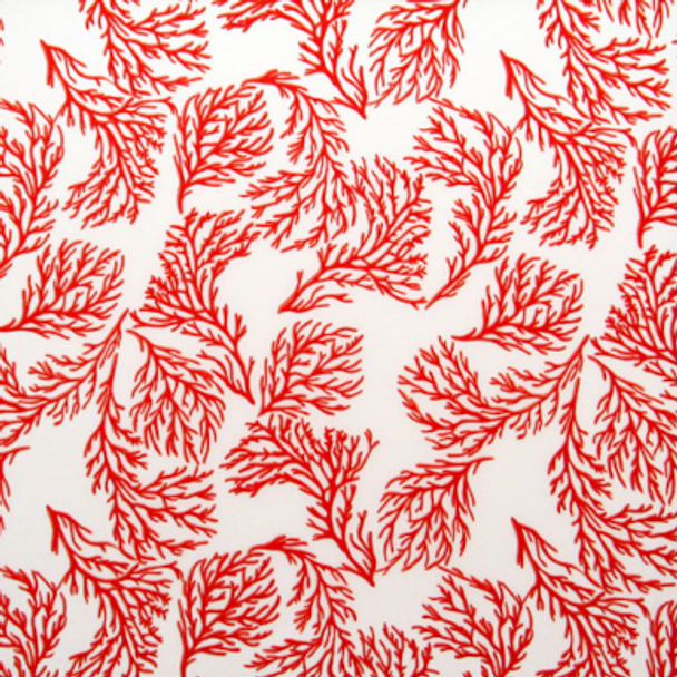Printed Silk Charmeuse - Coral, White 208542AW