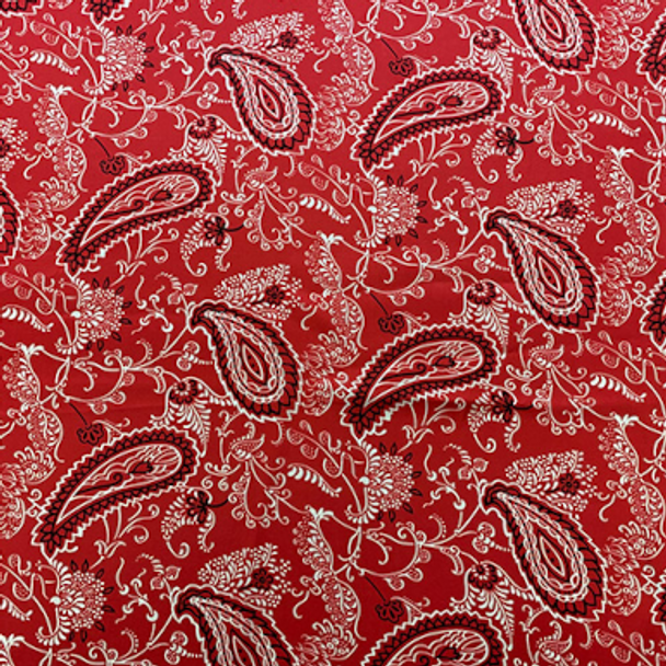 Printed Silk Charmeuse - Paisley Vine White and Black on Red 208542BS