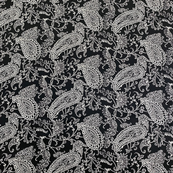 Printed Silk Charmeuse - Paisley Vine White on Black 208542BV