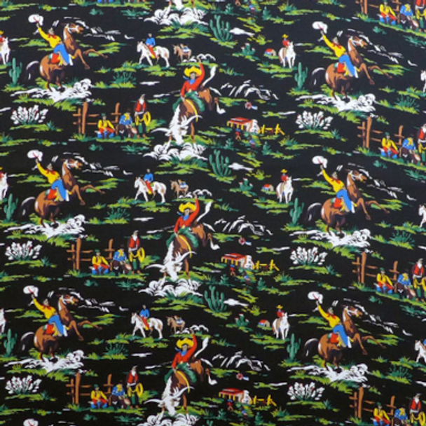 Printed Silk Charmeuse - Ranch Hands, Multi on Black 208542CB