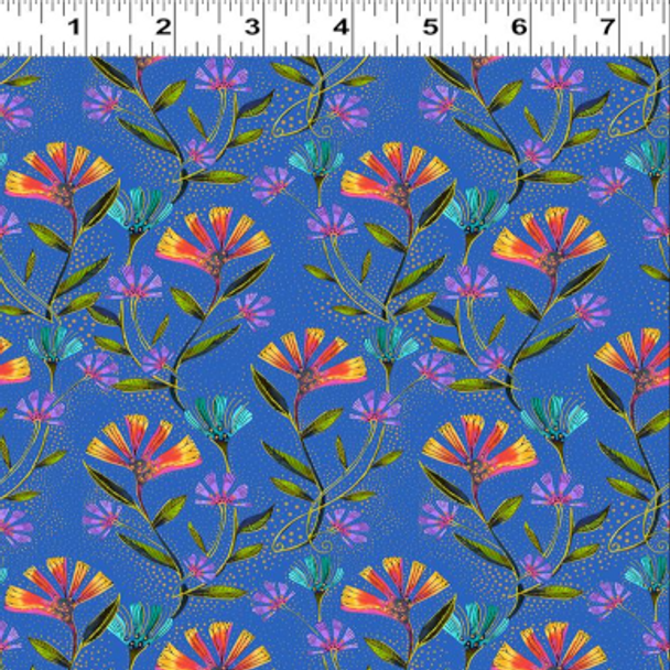 Earth Song Digital Viney Floral Royal Blue Metallic 209924Z