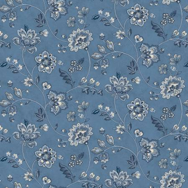 Genevieve - Little  Jacobean Floral in Blue