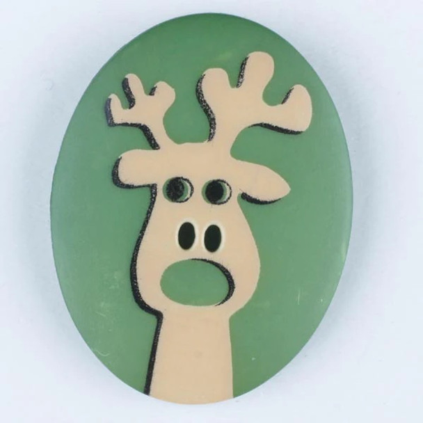 Green Reindeer Oval 34L Button DB-1614